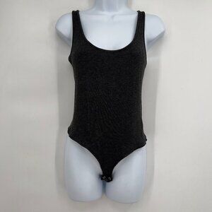 Goldie Lewinter Ribbed Knit Bodysuit Dark Charcoal Gray Size L